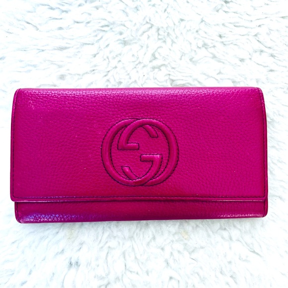 Gucci GG Logo Grain Leather Magenta/Dark Pink Long Wallet - Picture 10 of 16